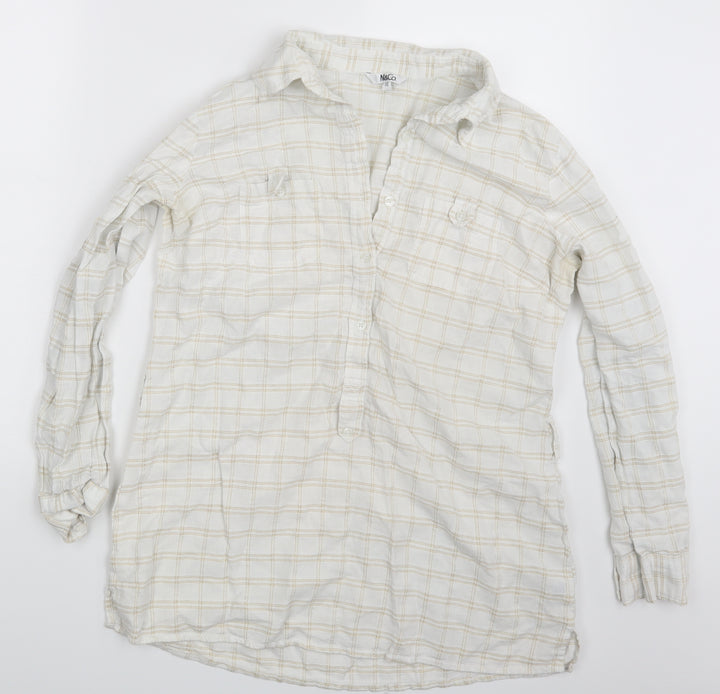M&Co. Womens Ivory Check Basic Button-Up Size 16