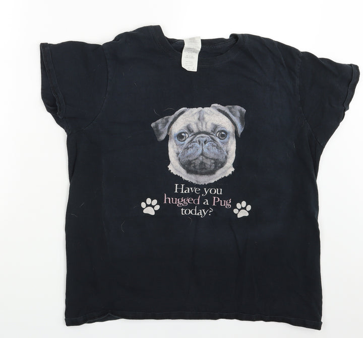 Gildan Womens Black Animal Print Basic T-Shirt Size L