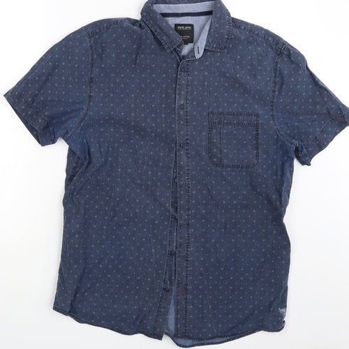David Jones Mens Blue Polka Dot   Button-Up Size M
