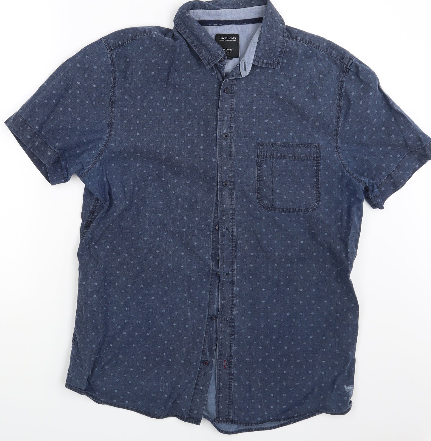 David Jones Mens Blue Polka Dot   Button-Up Size M
