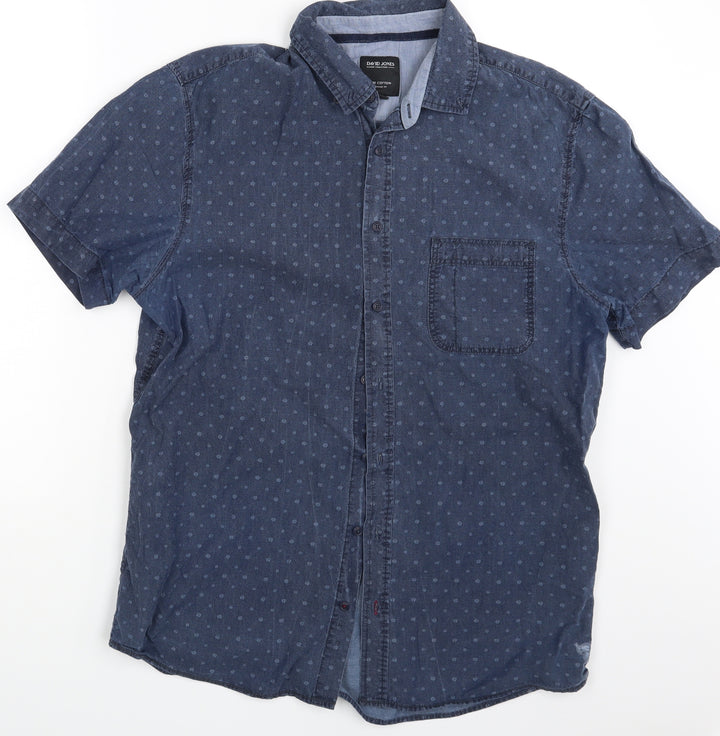 David Jones Mens Blue Polka Dot   Button-Up Size M