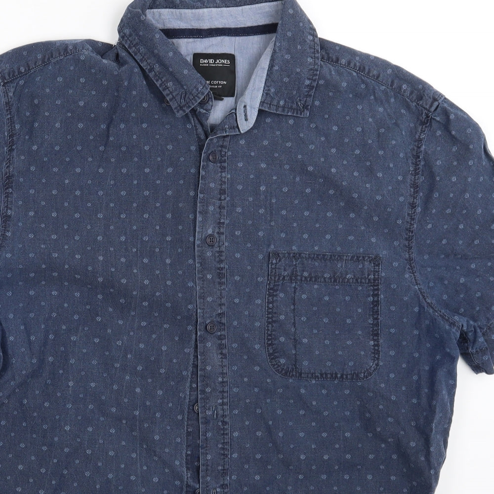 David Jones Mens Blue Polka Dot   Button-Up Size M