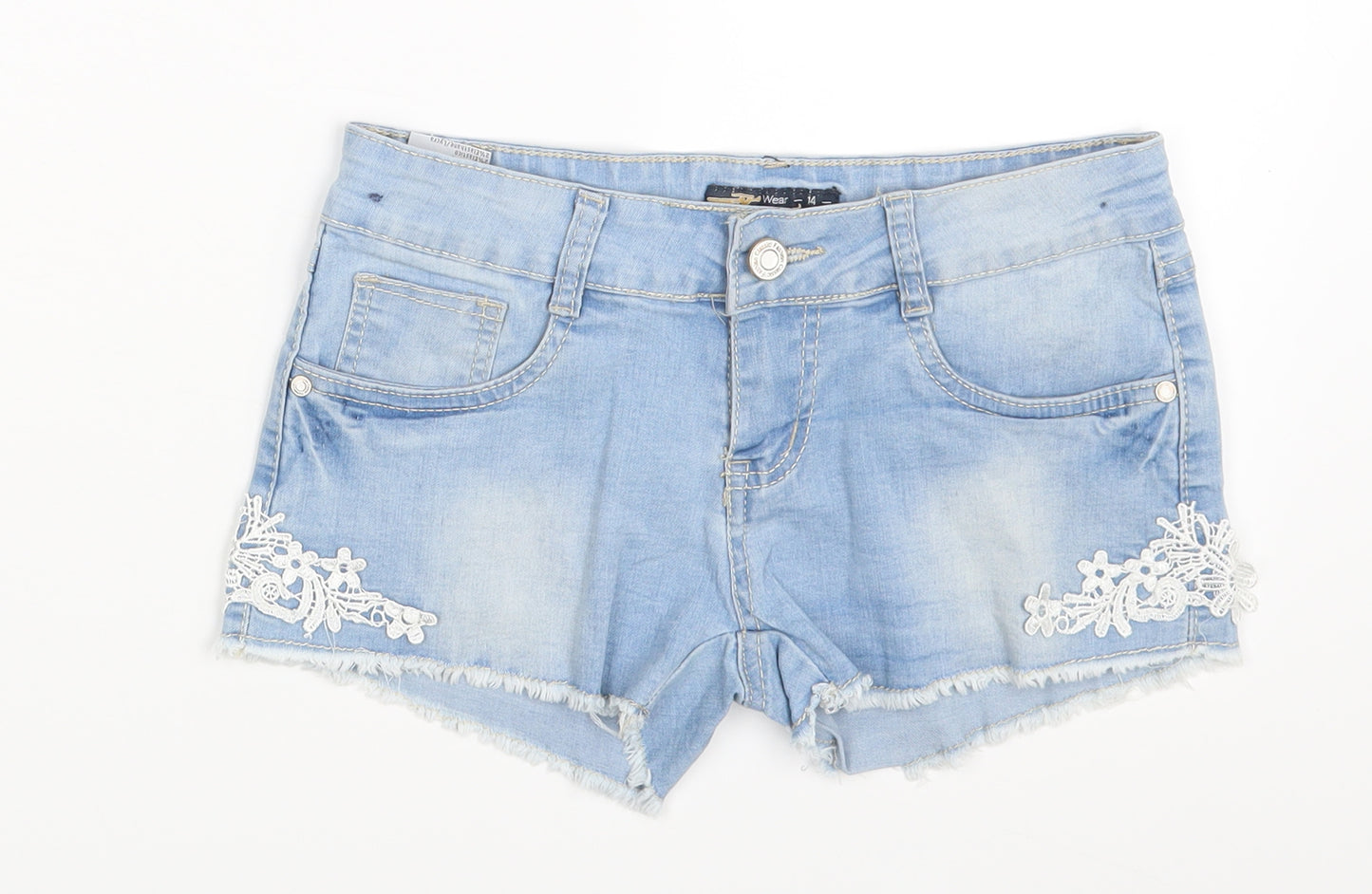 Classic Fashion Girls Blue Floral Denim Hot Pants Shorts Size 14 Years