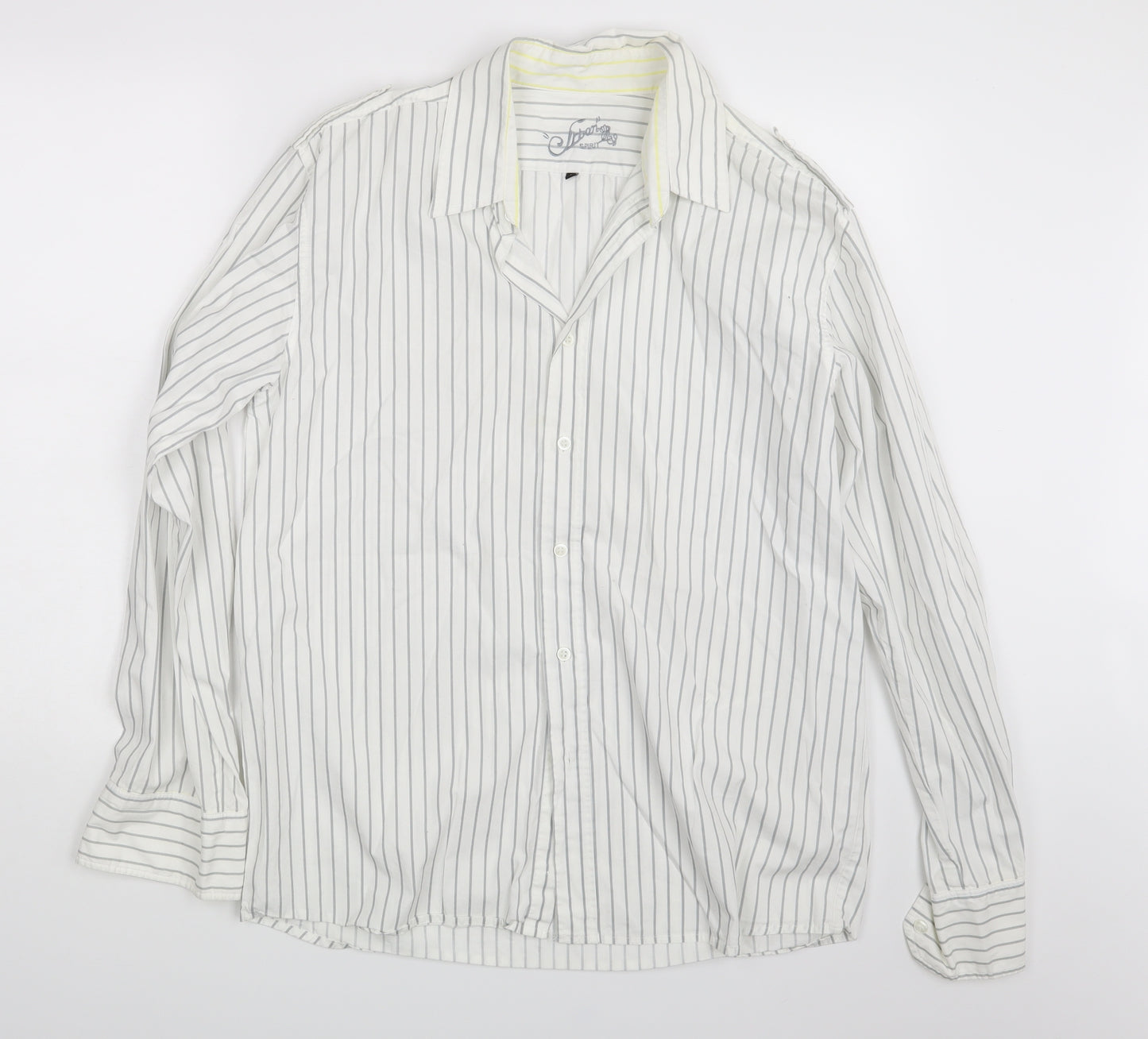 Urban Spirit Mens White Striped   Button-Up Size L