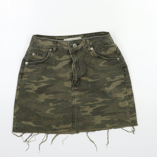 Topshop Womens Green Camouflage Denim Mini Skirt Size 6