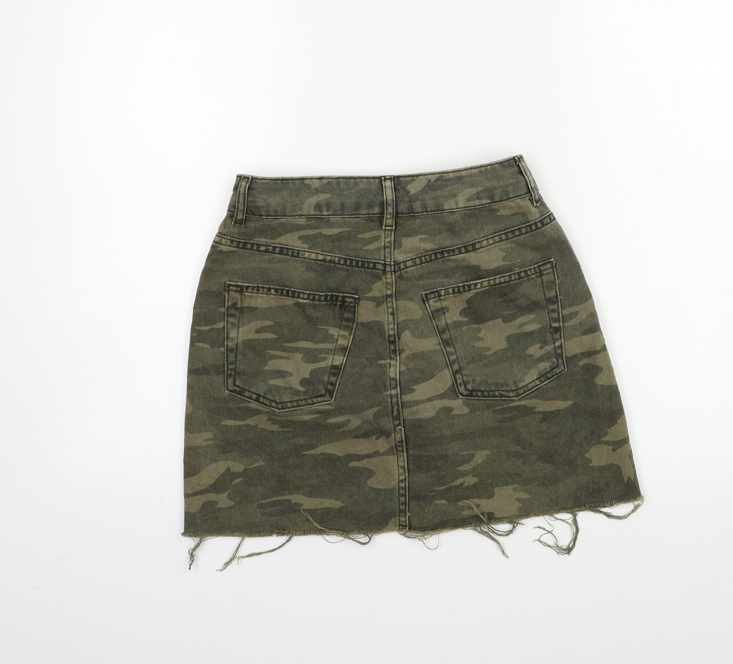 Topshop Womens Green Camouflage Denim Mini Skirt Size 6