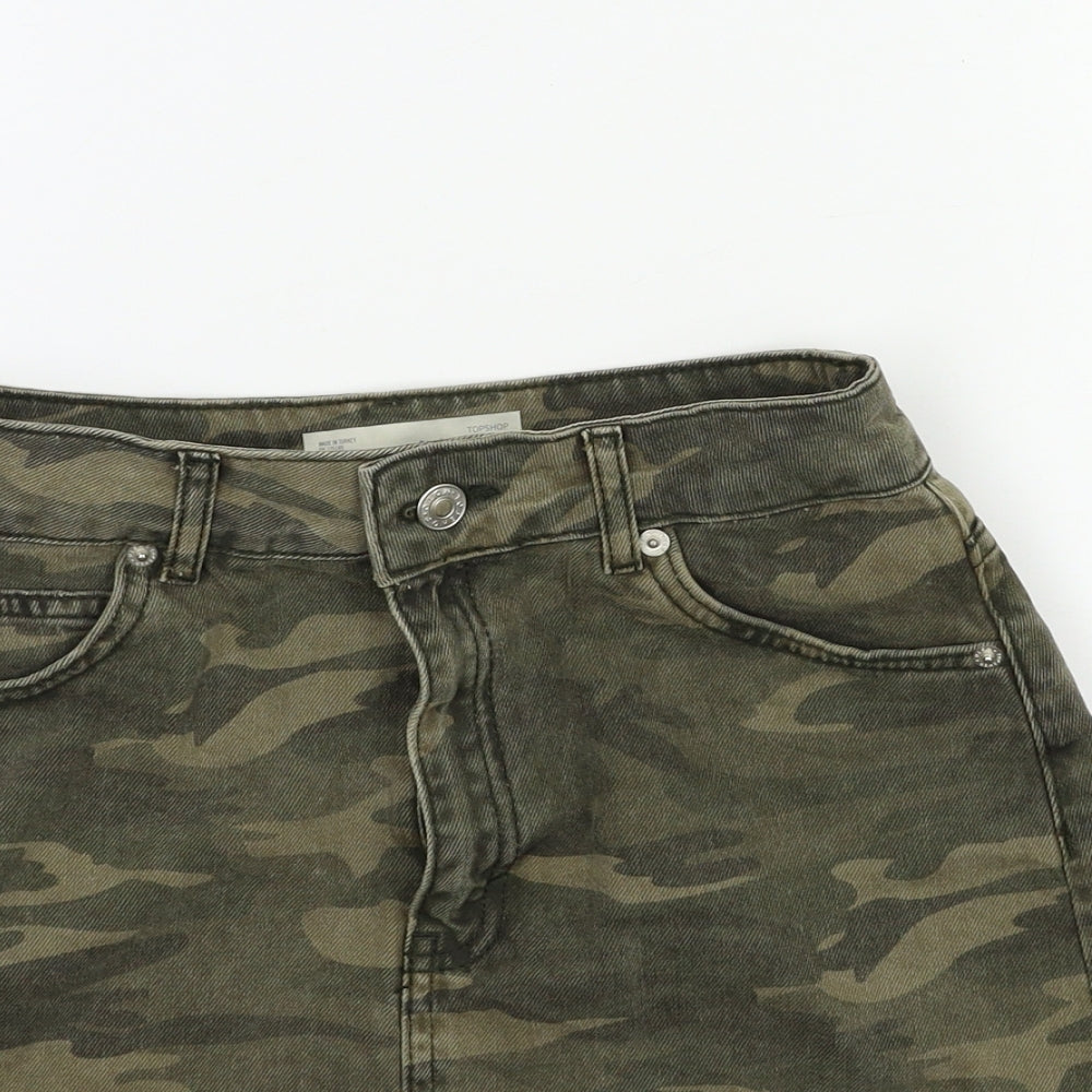 Topshop Womens Green Camouflage Denim Mini Skirt Size 6