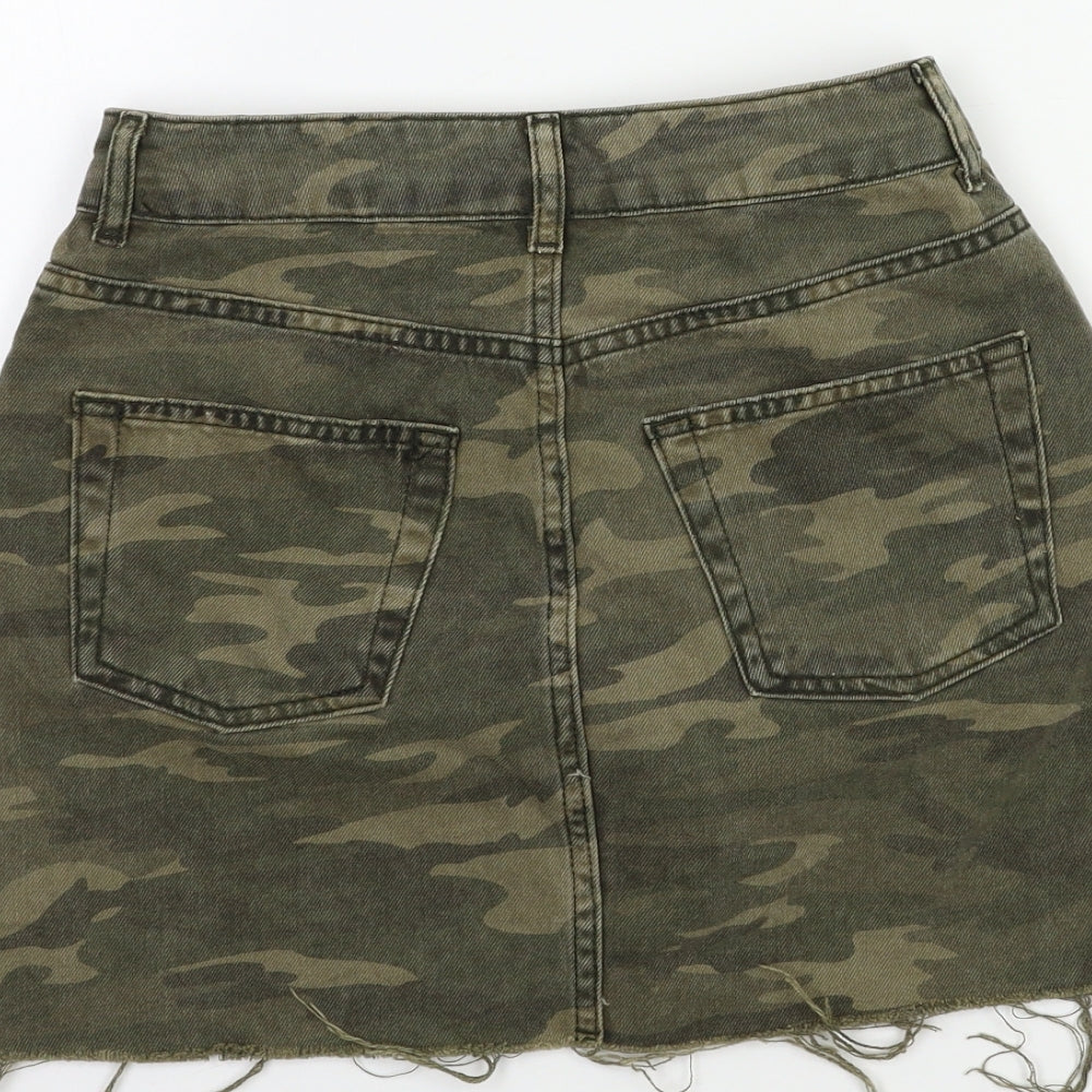 Topshop Womens Green Camouflage Denim Mini Skirt Size 6