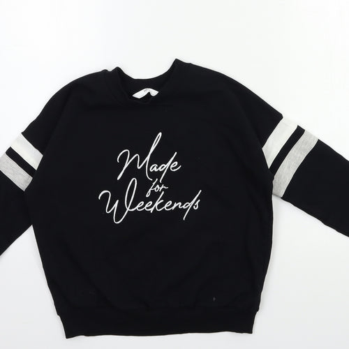Marks and Spencer Girls Black Striped  Pullover Sweatshirt Size 9-10 Years