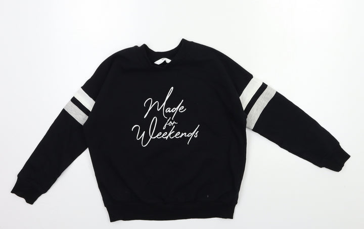 Marks and Spencer Girls Black Striped  Pullover Sweatshirt Size 9-10 Years