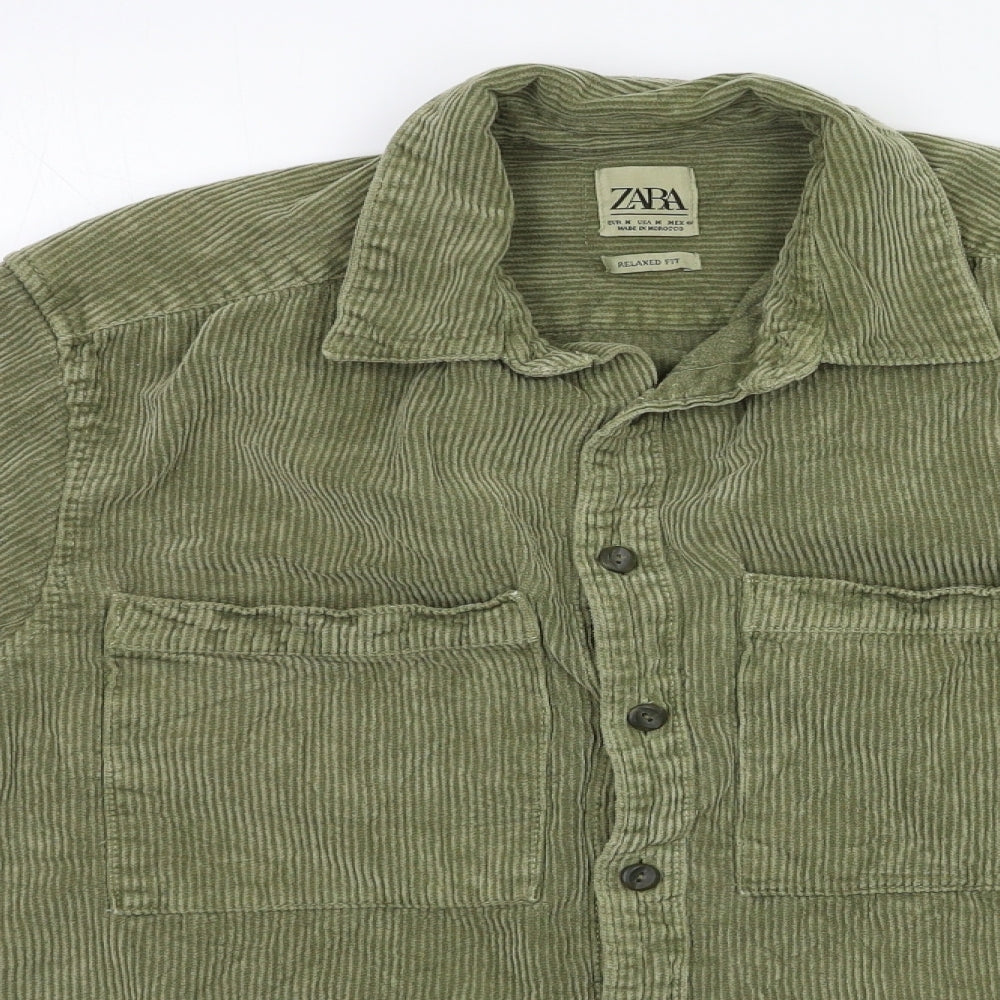Zara Mens Green  Corduroy  Button-Up Size M