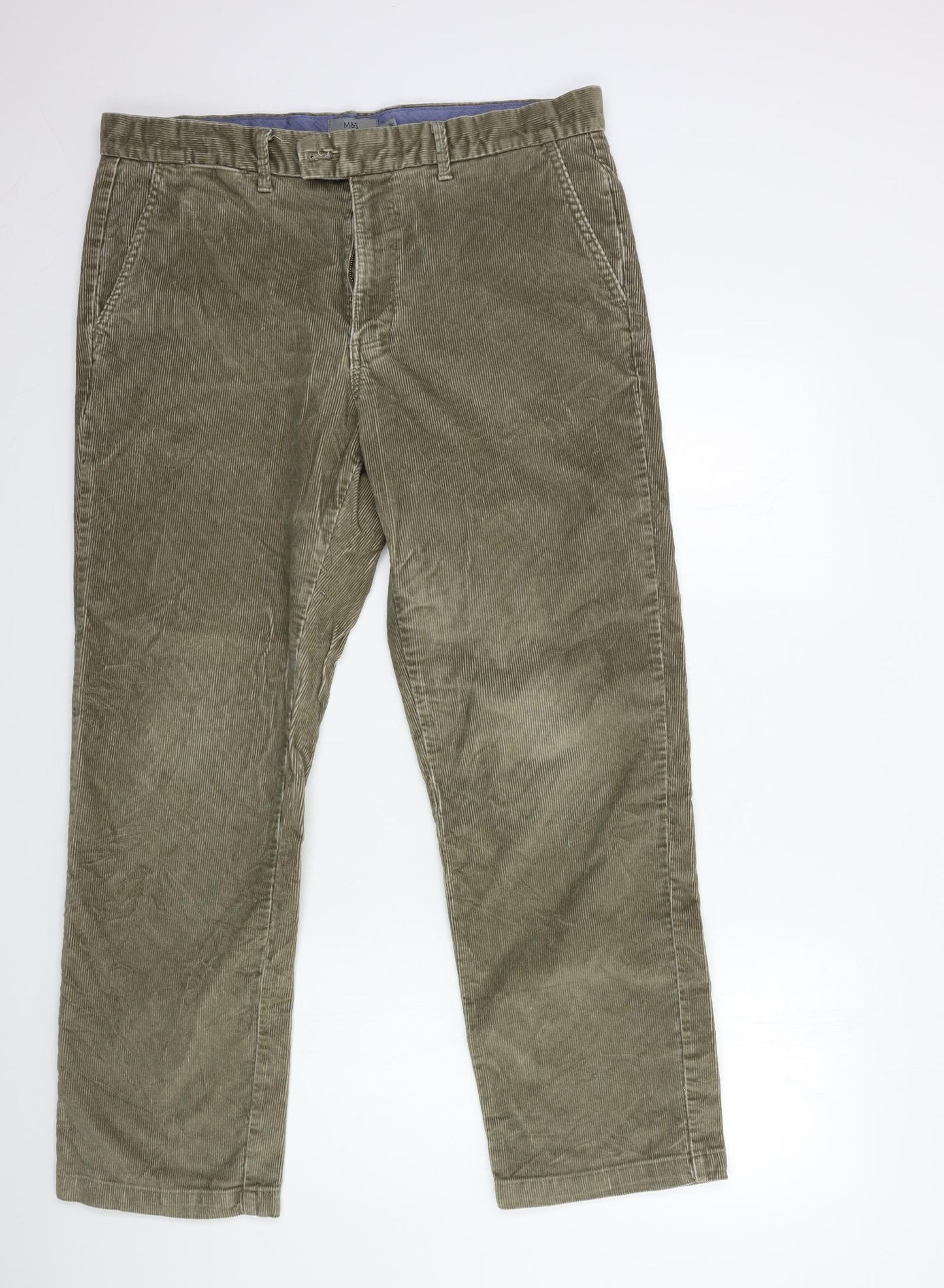 Marks and Spencer Mens Green  Corduroy Trousers  Size 36 in L31 in