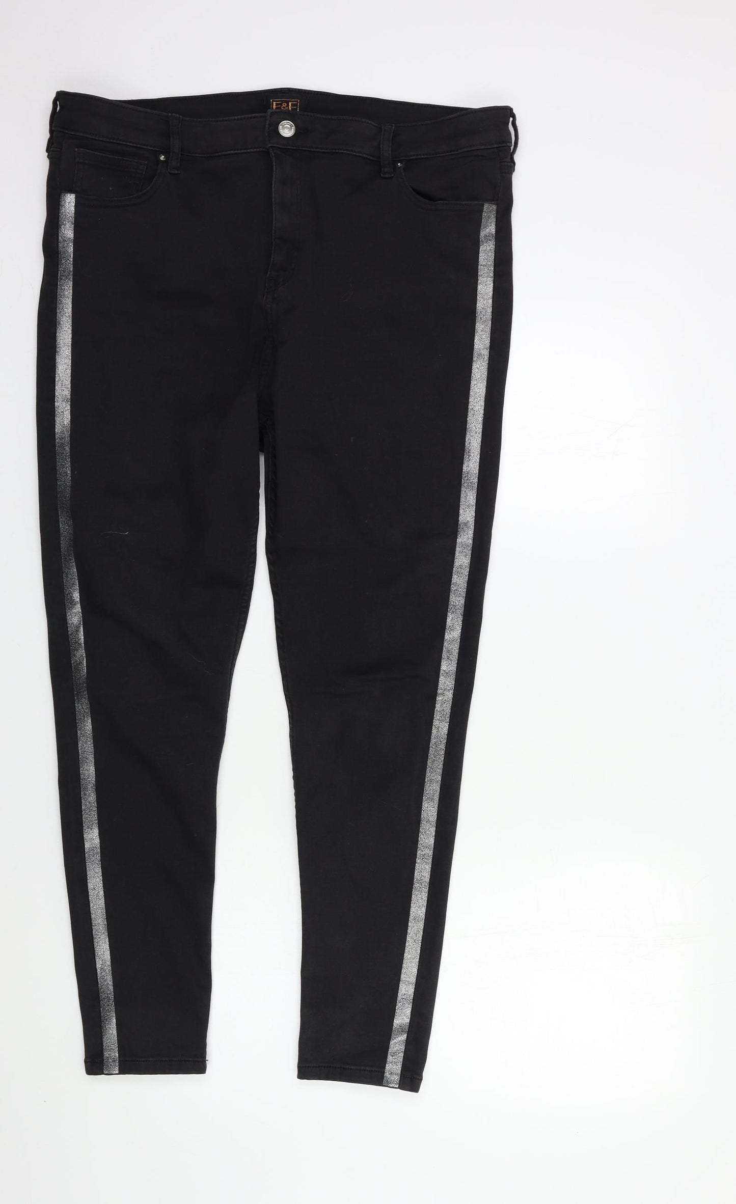 F&F Womens Black Striped Denim Skinny Jeans Size 18 L27 in