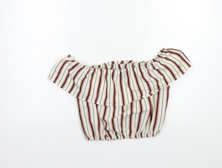 New Look Boys Beige Striped Basic Button-Up Size 13 Years