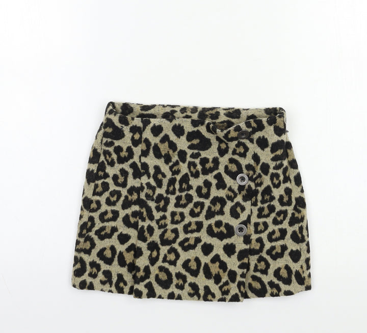 NEXT Girls Beige Animal Print Mini Skirt Size 7 Years