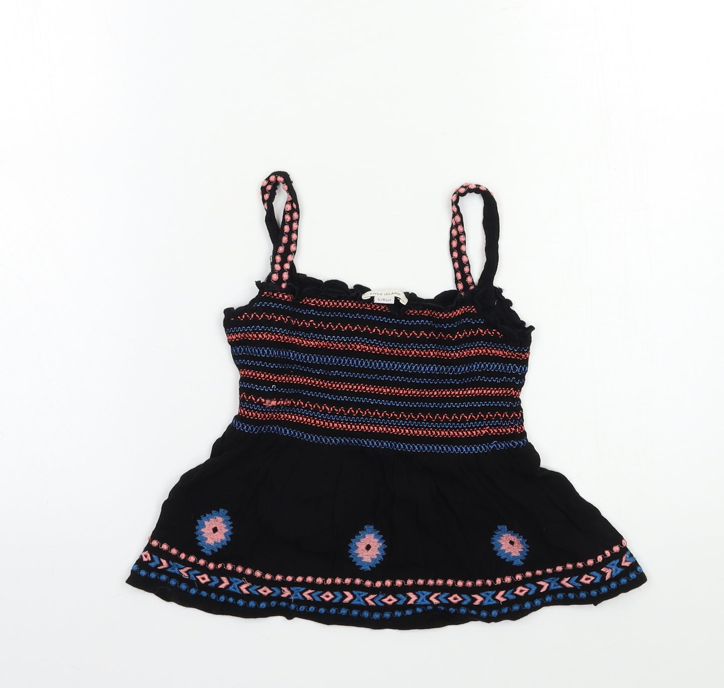 River Island Girls Black Striped  Basic T-Shirt Size 5-6 Years