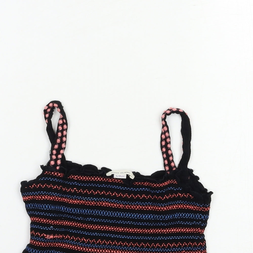 River Island Girls Black Striped  Basic T-Shirt Size 5-6 Years