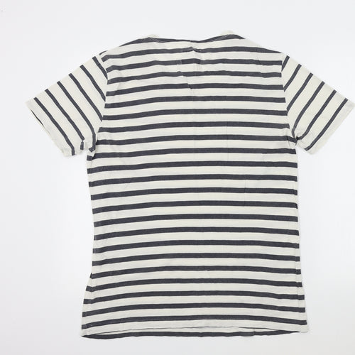 Preworn Mens White Striped   T-Shirt Size M