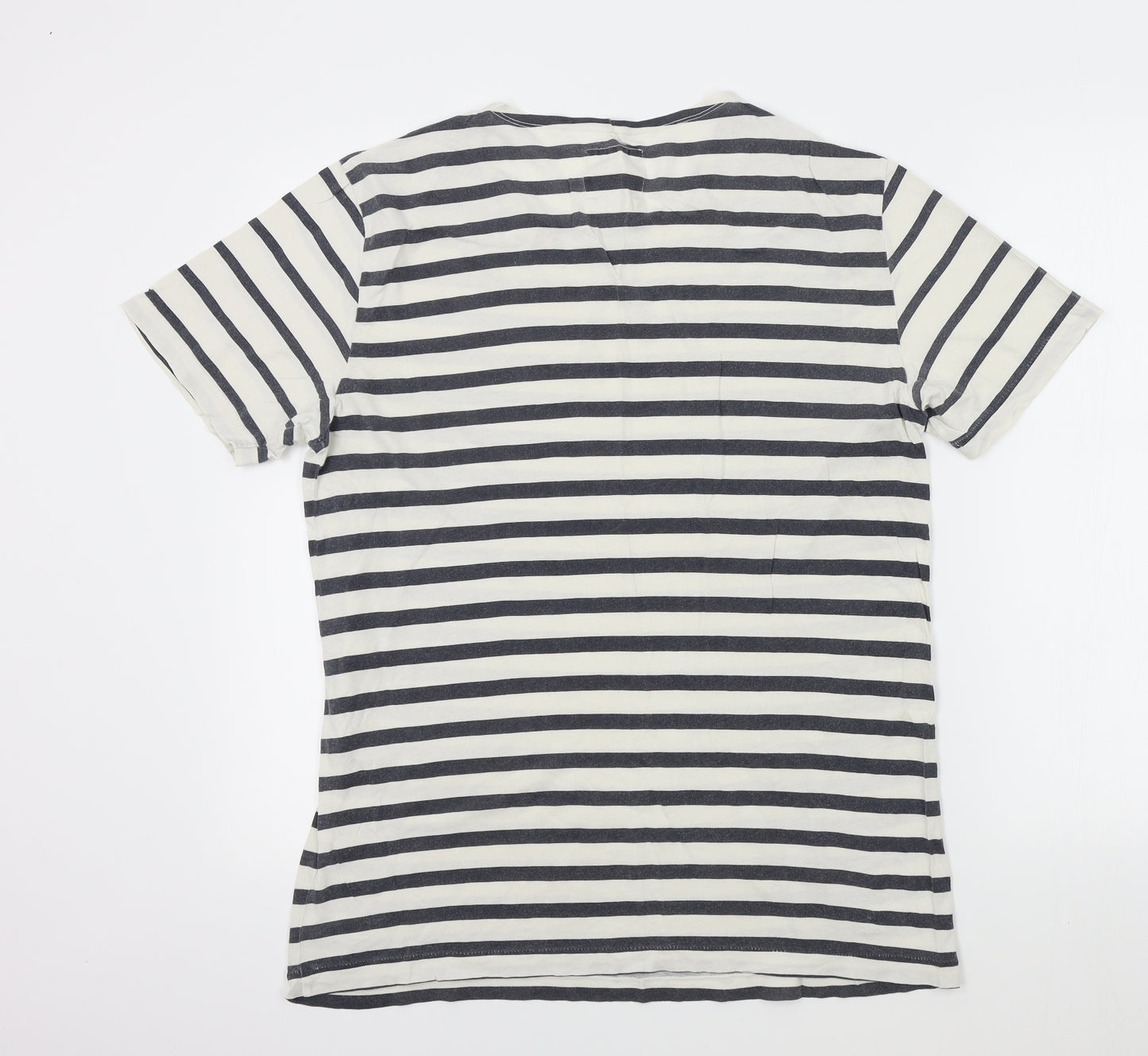 Preworn Mens White Striped   T-Shirt Size M