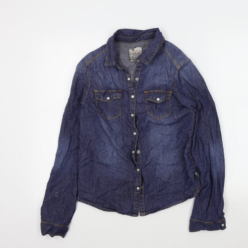 New Look Womens Blue Colourblock  Basic Button-Up Size 6