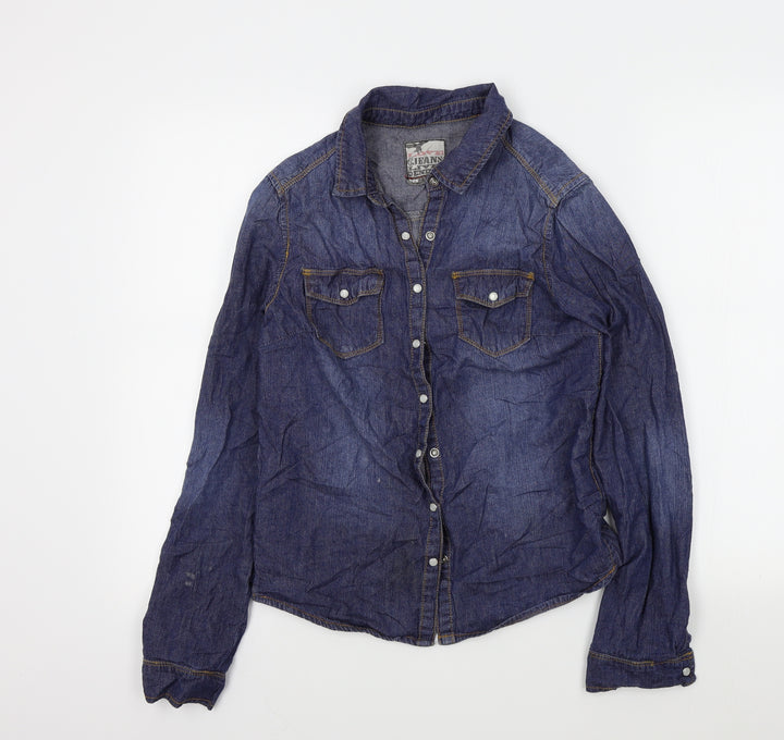 New Look Womens Blue Colourblock  Basic Button-Up Size 6
