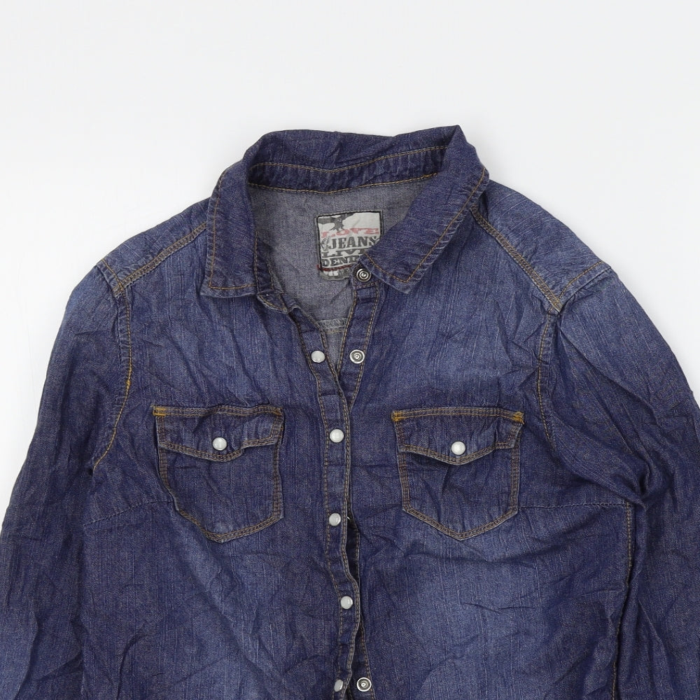 New Look Womens Blue Colourblock  Basic Button-Up Size 6