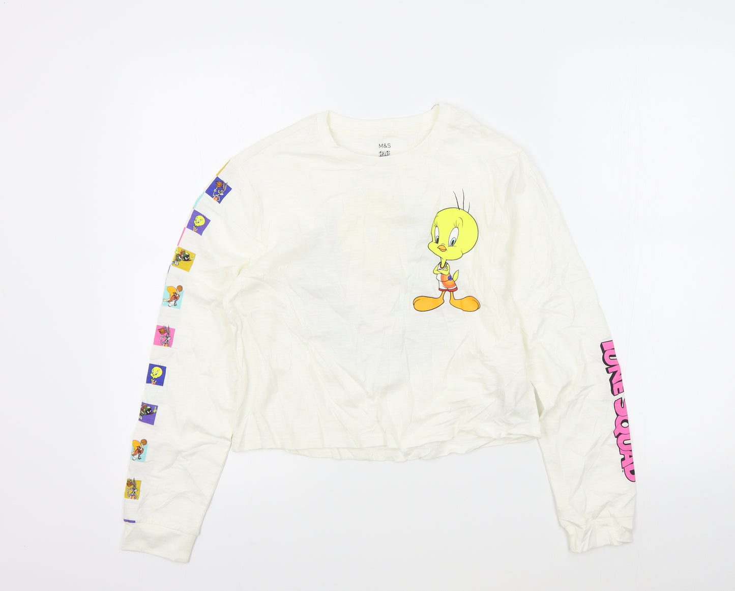 M&S Girls White Colourblock  Basic T-Shirt Size 11-12 Years