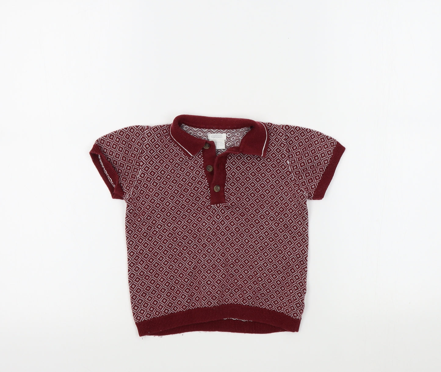 mamas & papas Boys Red Geometric  Basic T-Shirt Size 2-3 Years