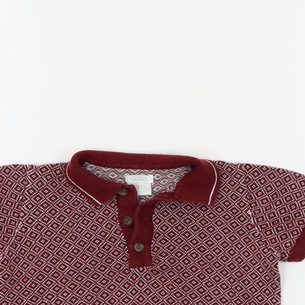 mamas & papas Boys Red Geometric  Basic T-Shirt Size 2-3 Years