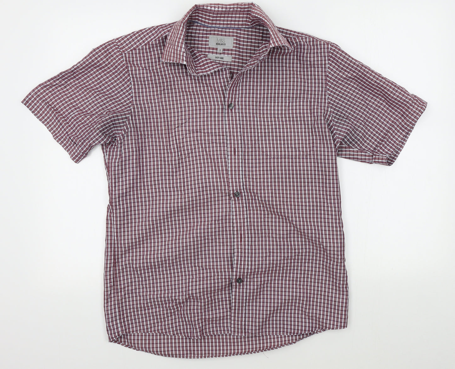 M&S Mens Red Check   Button-Up Size S