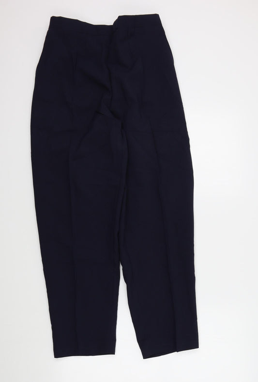 Front view of Preworn women’s blue trousers, size UK 16, 20-inch leg