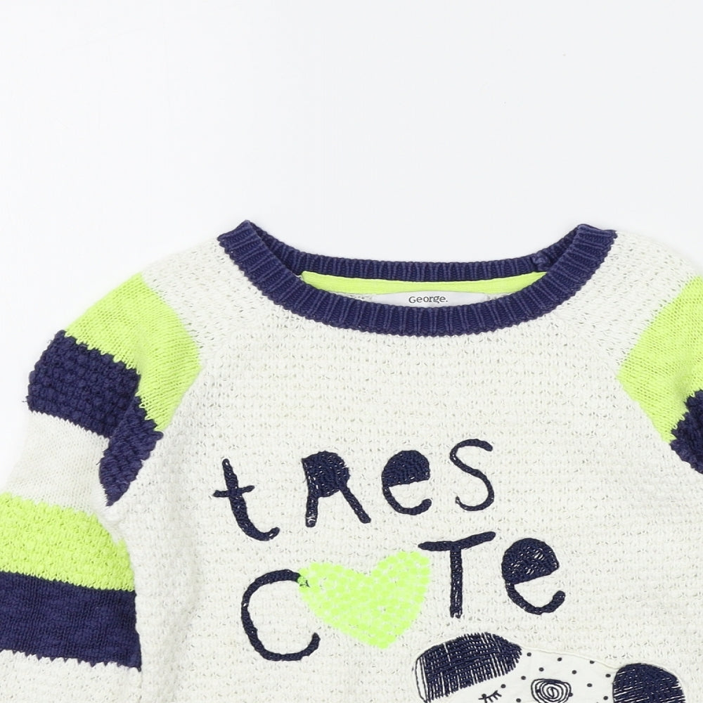 George Girls White Striped  Pullover Jumper Size 5-6 Years