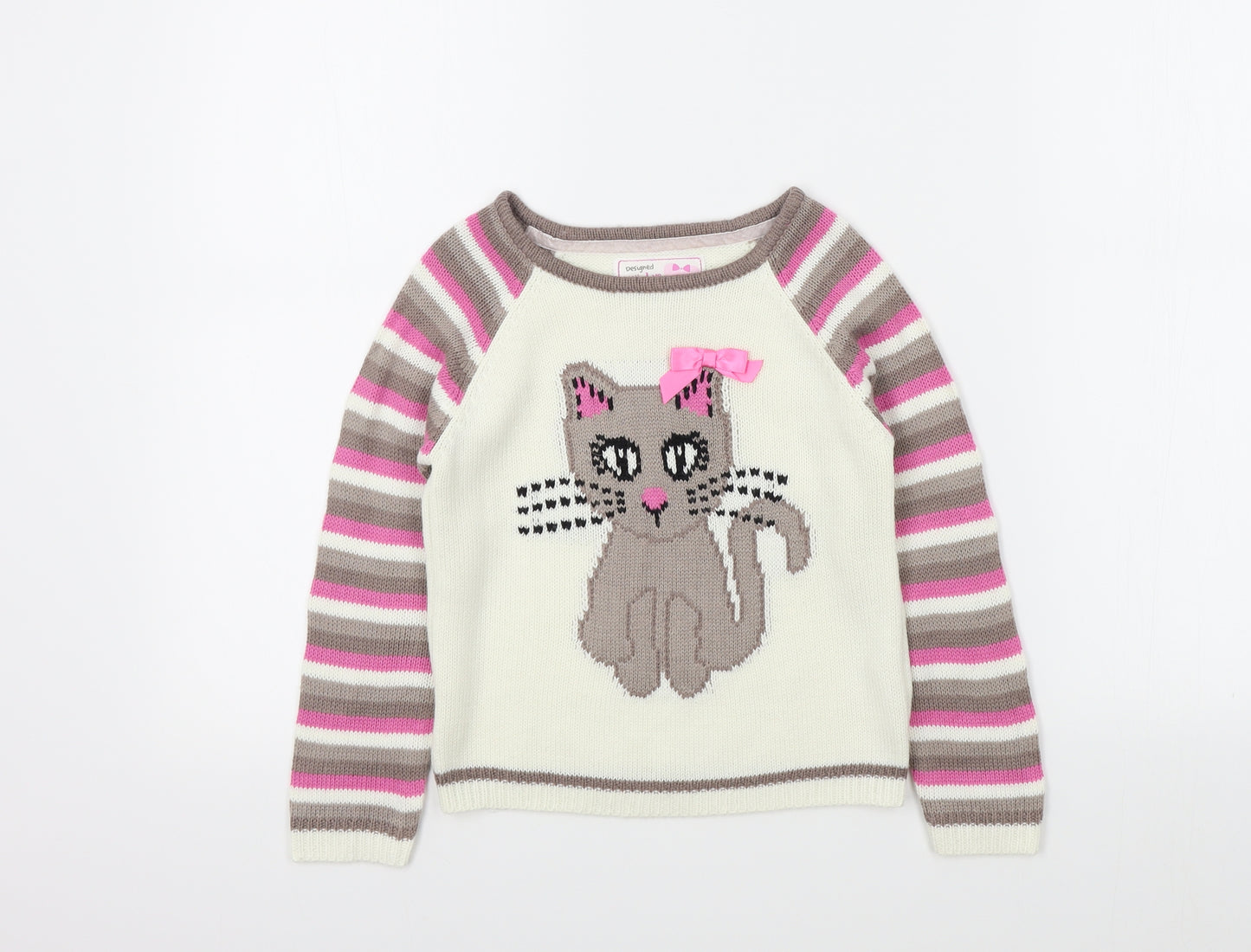 YD Girls Beige Colourblock  Pullover Jumper Size 5-6 Years