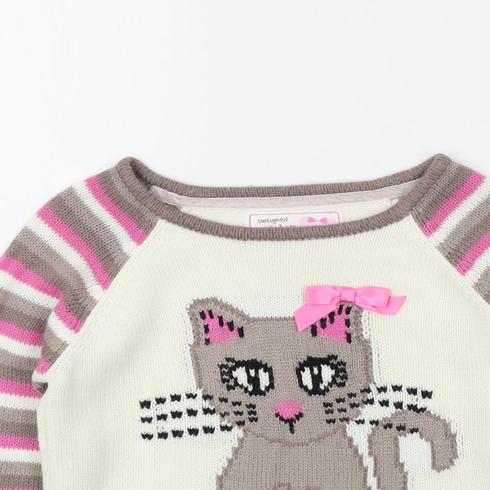 YD Girls Beige Colourblock  Pullover Jumper Size 5-6 Years