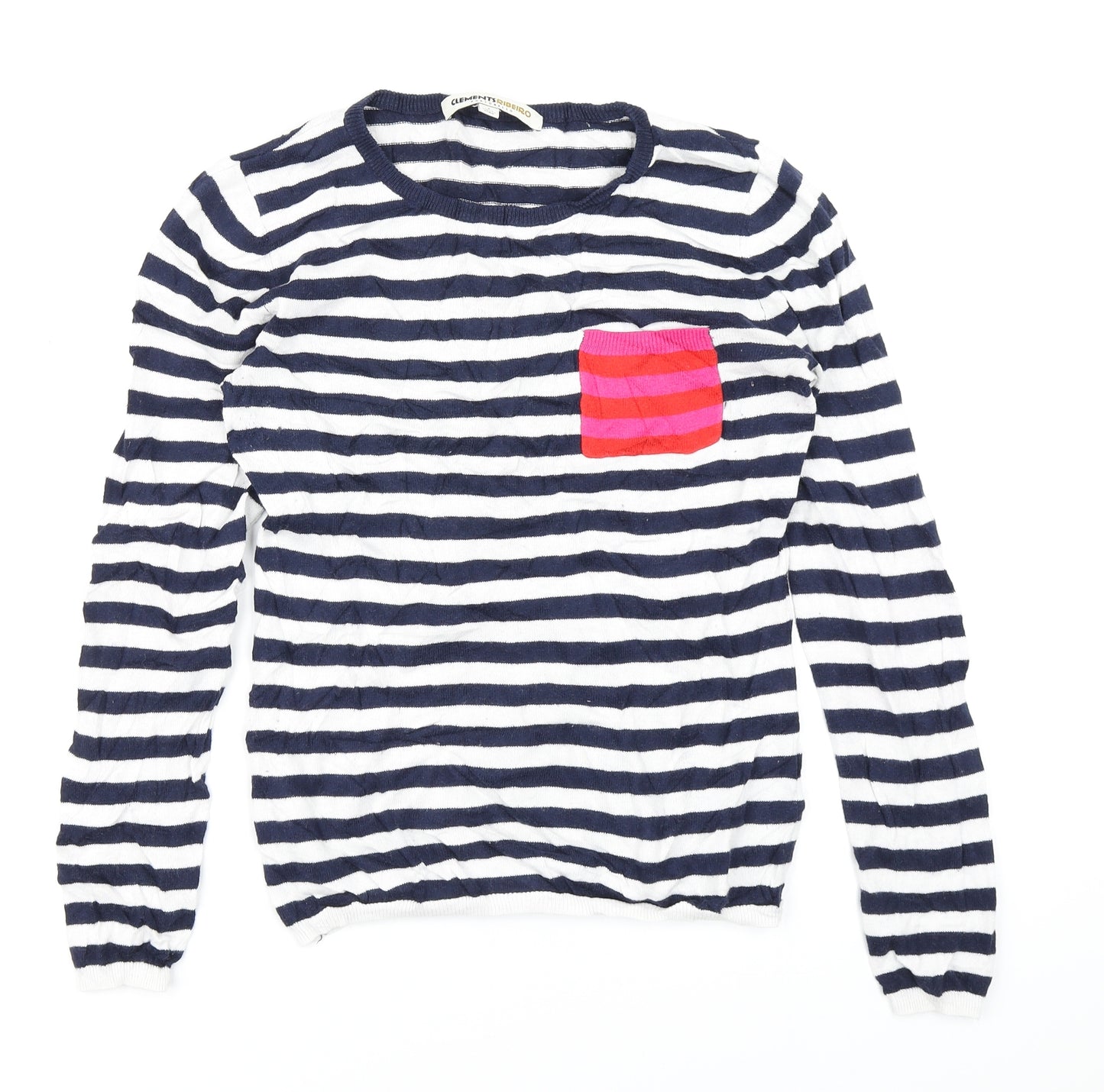 Clements Ribeiro Womens Blue Striped Knit Pullover Jumper Size S