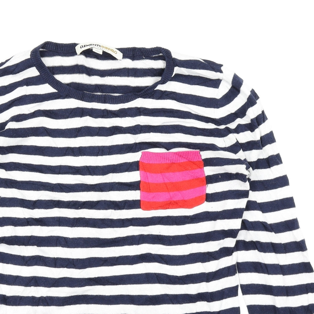 Clements Ribeiro Womens Blue Striped Knit Pullover Jumper Size S