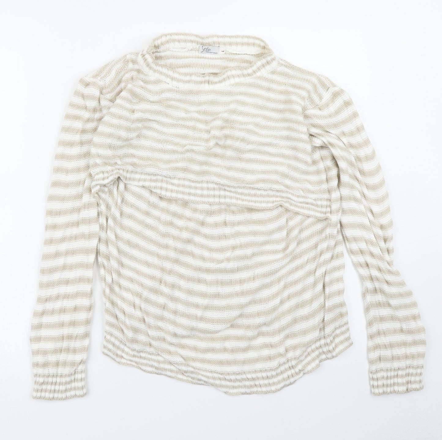 Setin Womens Beige Striped Knit Pullover Jumper Size L