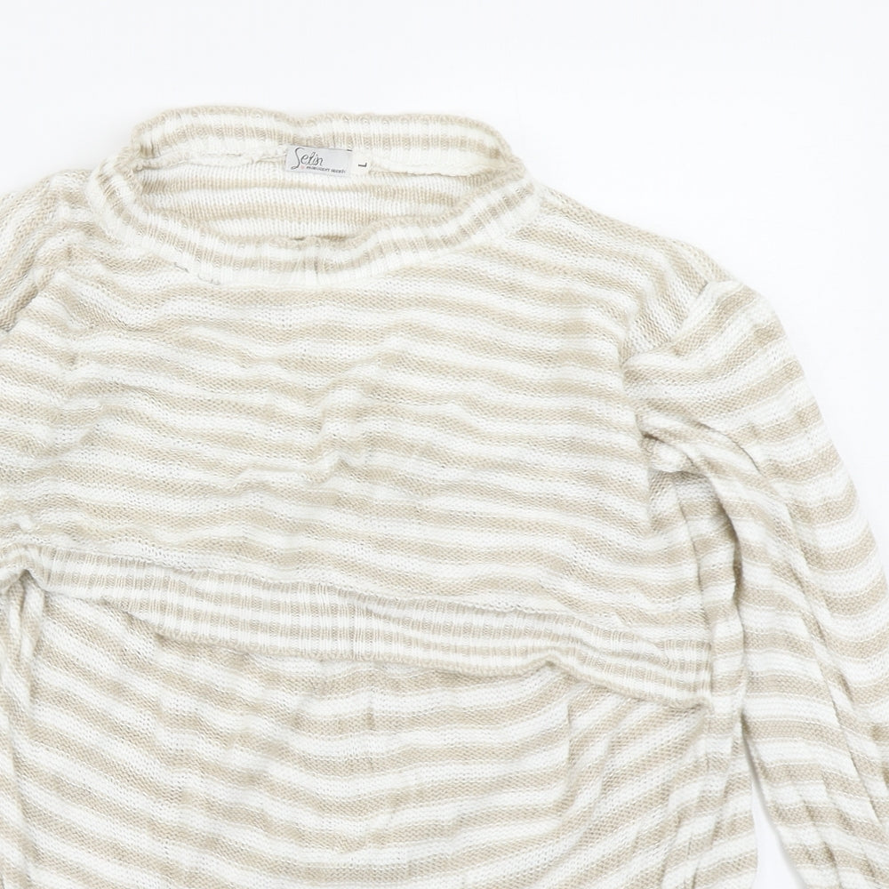 Setin Womens Beige Striped Knit Pullover Jumper Size L