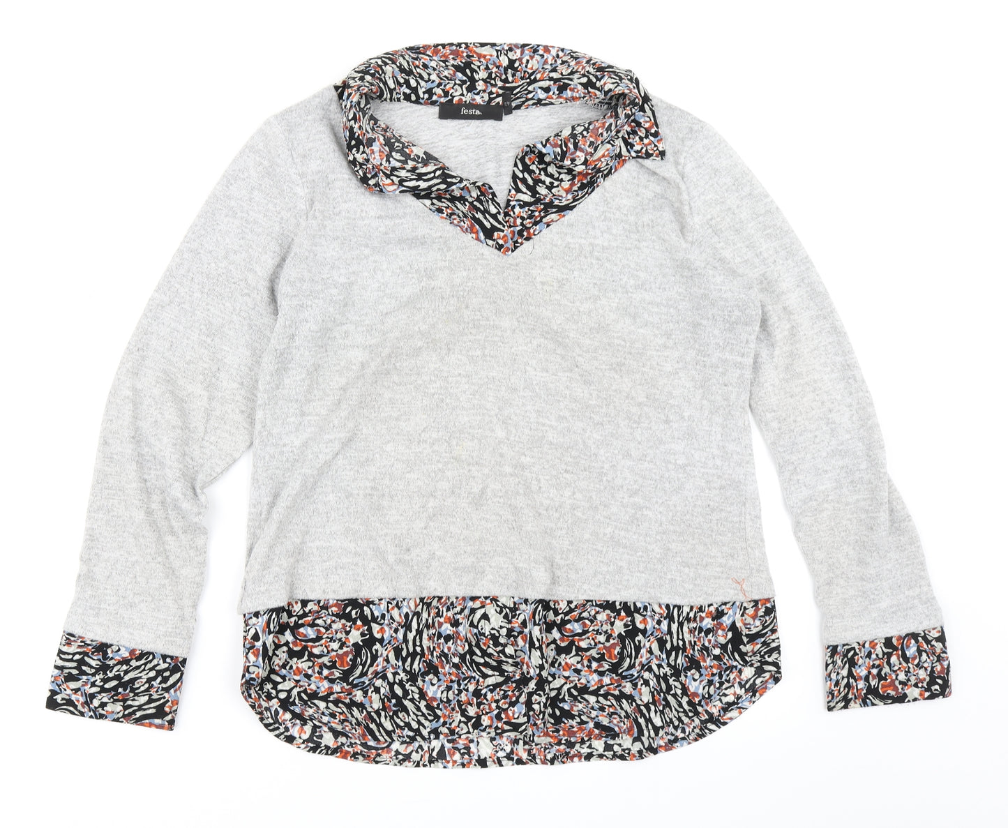 Festa Womens Grey Floral  Pullover Jumper Size 14