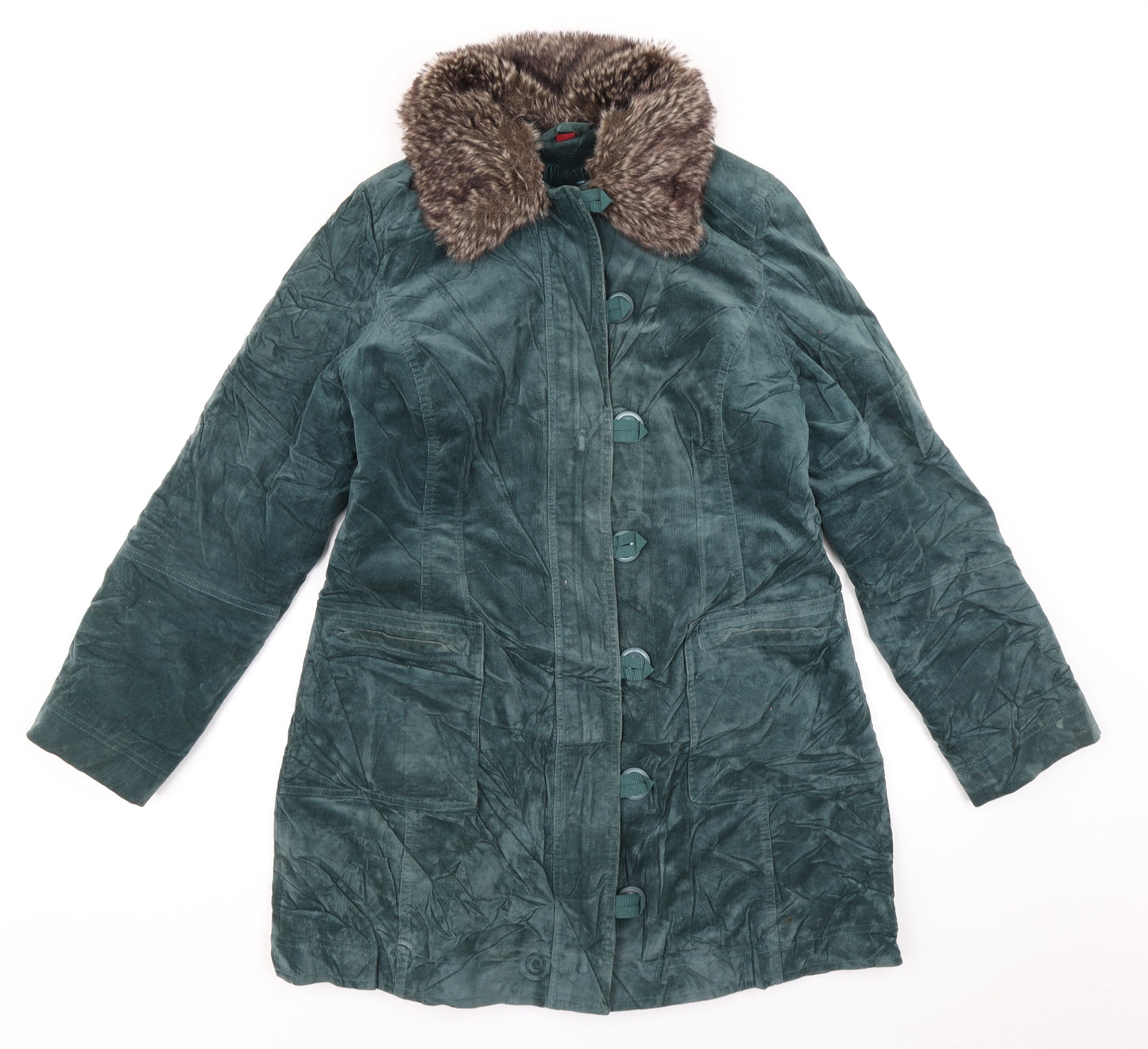 Monsoon Womens Green  Corduroy Overcoat Coat Size 14