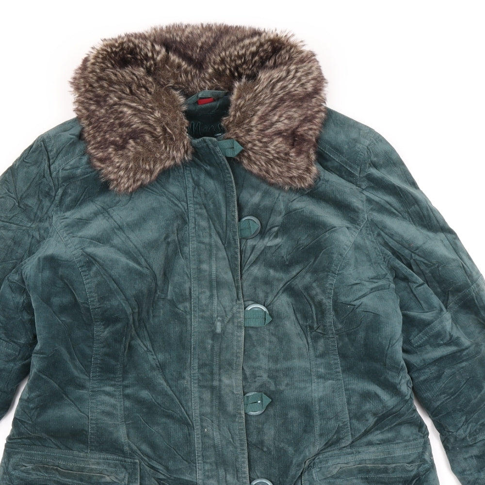 Monsoon Womens Green  Corduroy Overcoat Coat Size 14