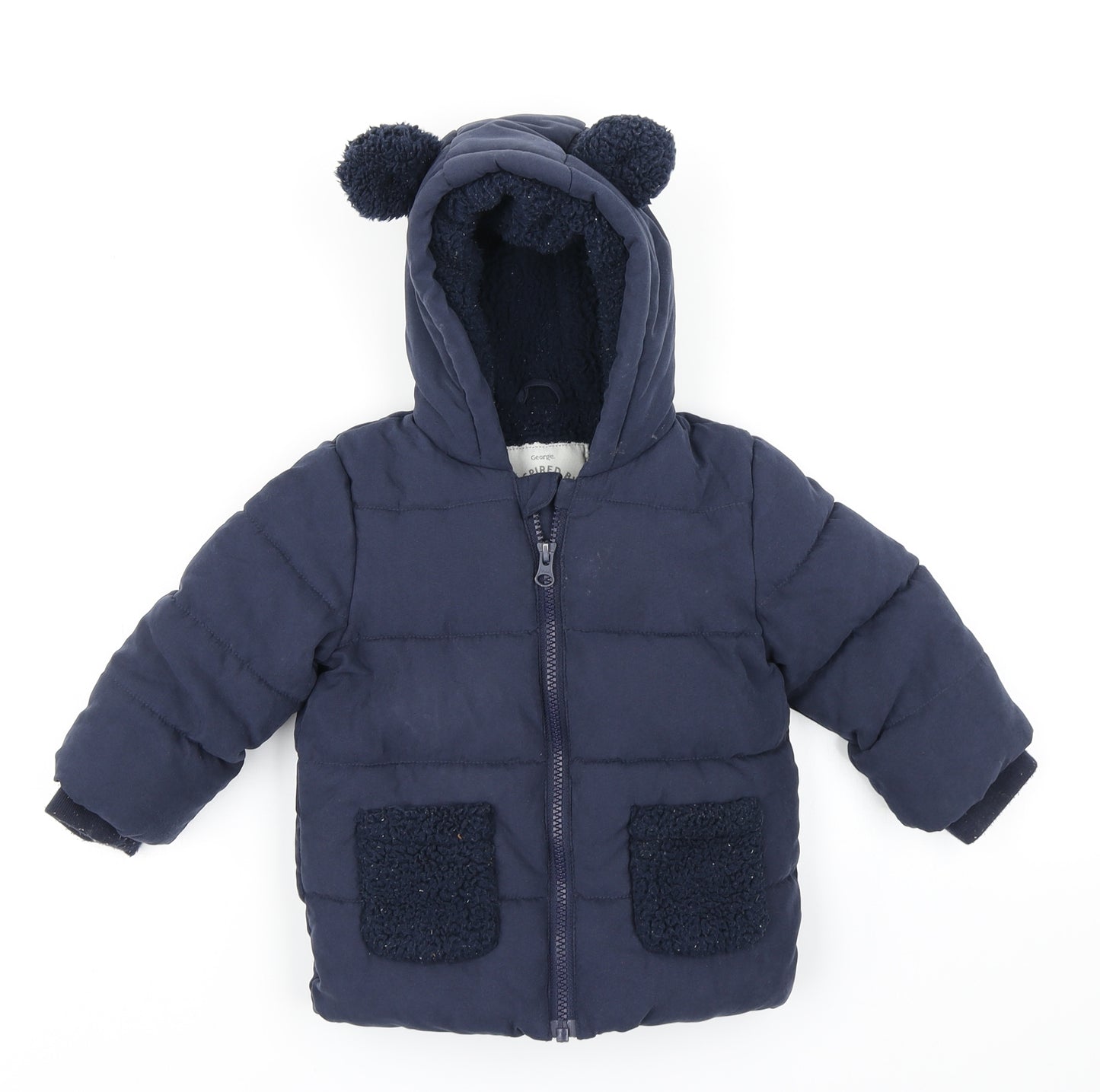 George Boys Black   Parka Coat Size 9-12 Months