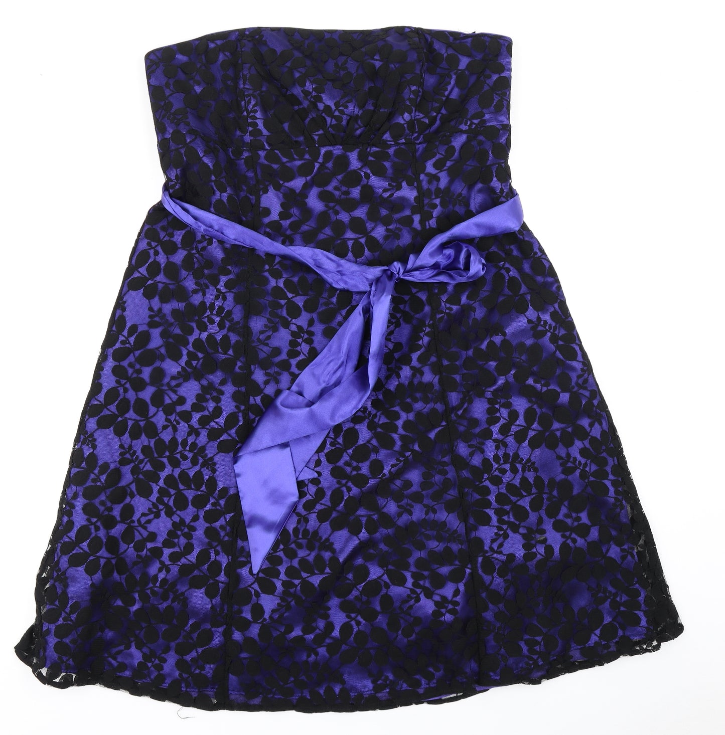 BHS Womens Purple Floral  Fit & Flare  Size 18  - Lace overlay