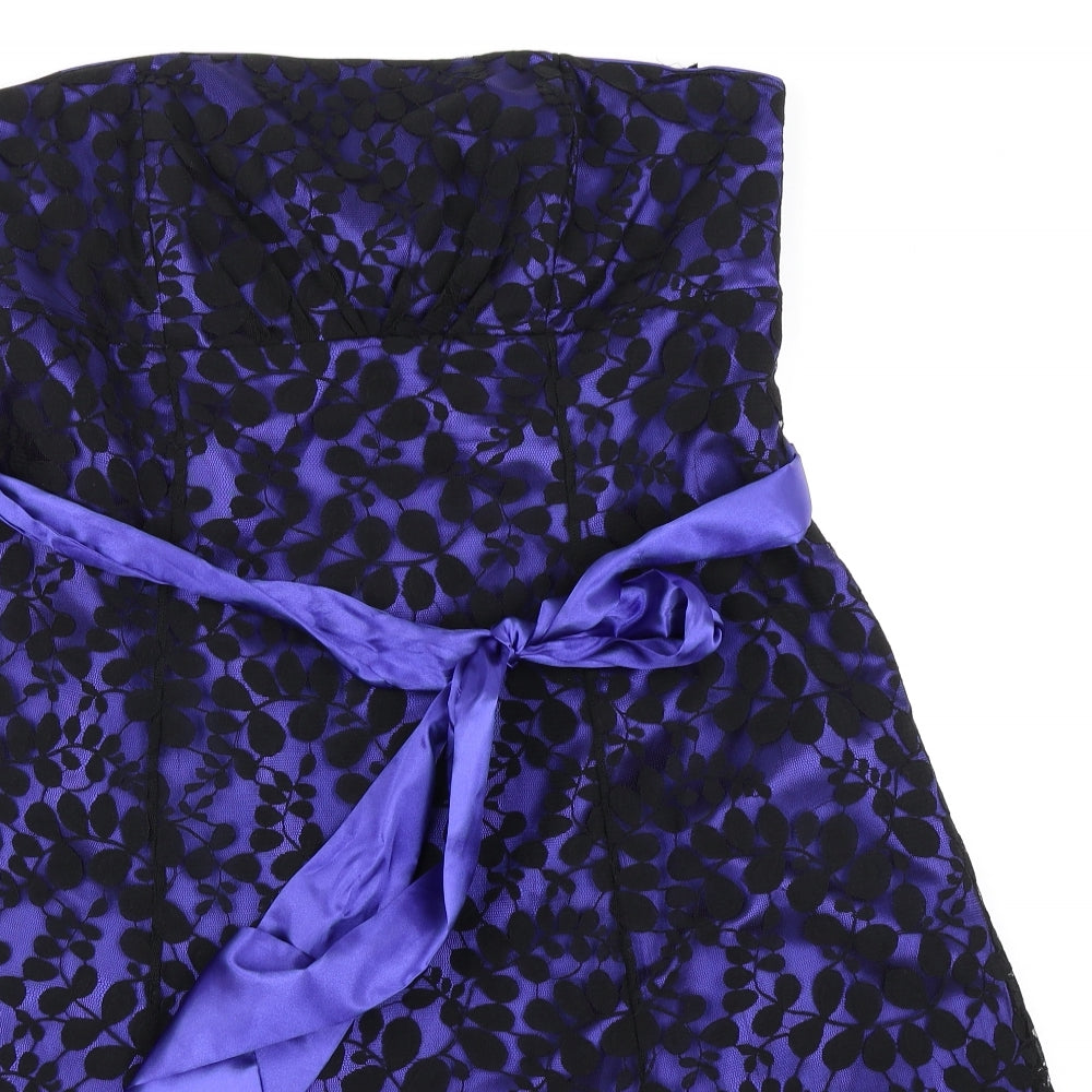 BHS Womens Purple Floral  Fit & Flare  Size 18  - Lace overlay