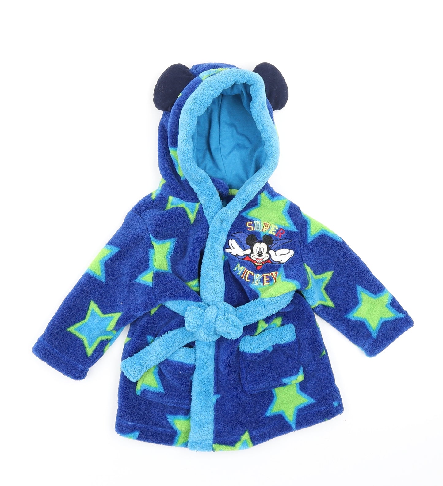 Disney Boys Blue Spotted  Kimono Robe Size 3-6 Months  - Mickey Mouse