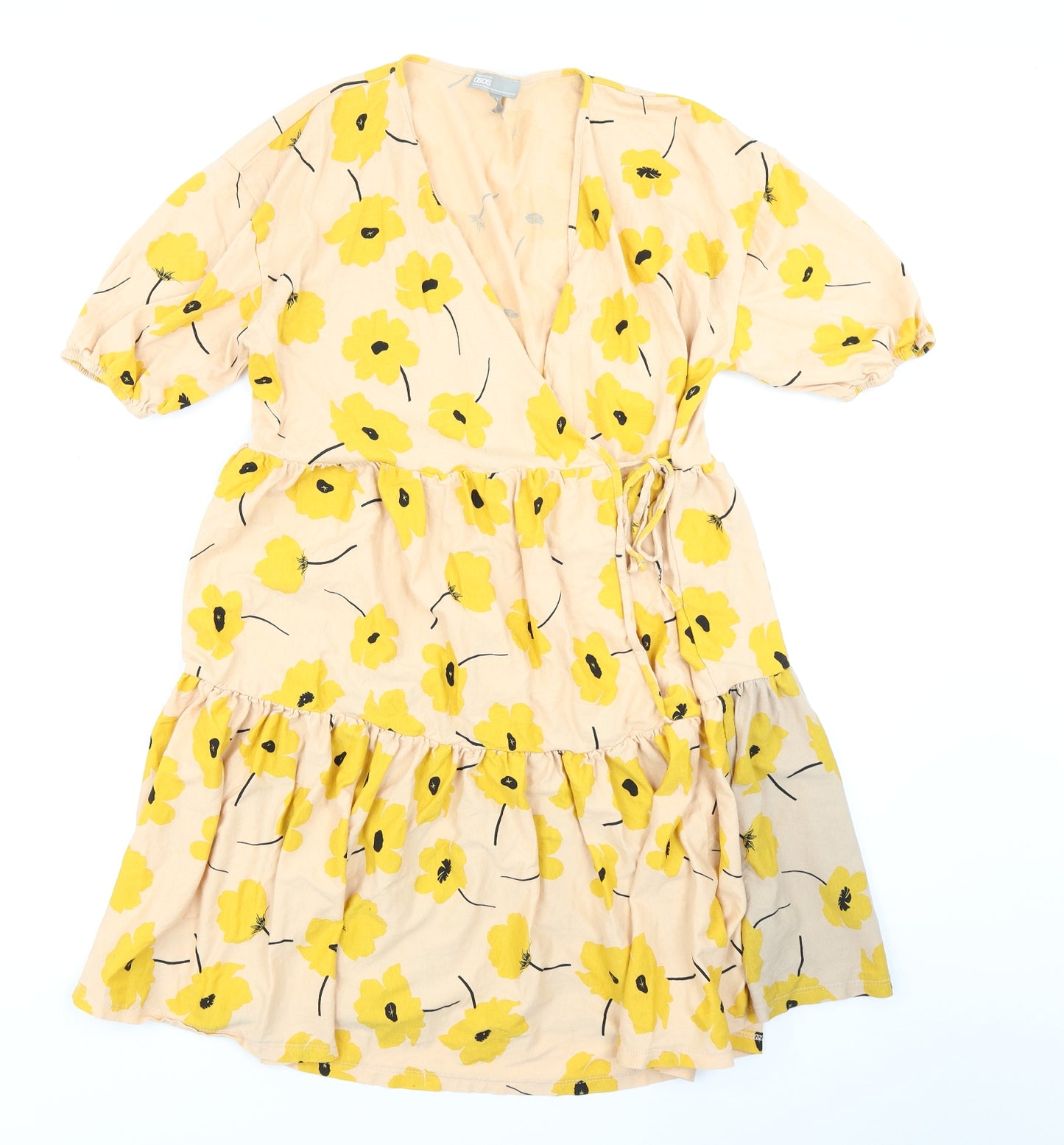 ASOS Womens Yellow Floral  Wrap Dress  Size 12