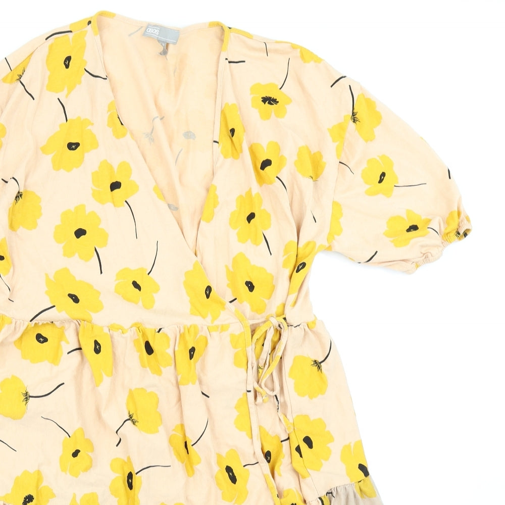 ASOS Womens Yellow Floral  Wrap Dress  Size 12
