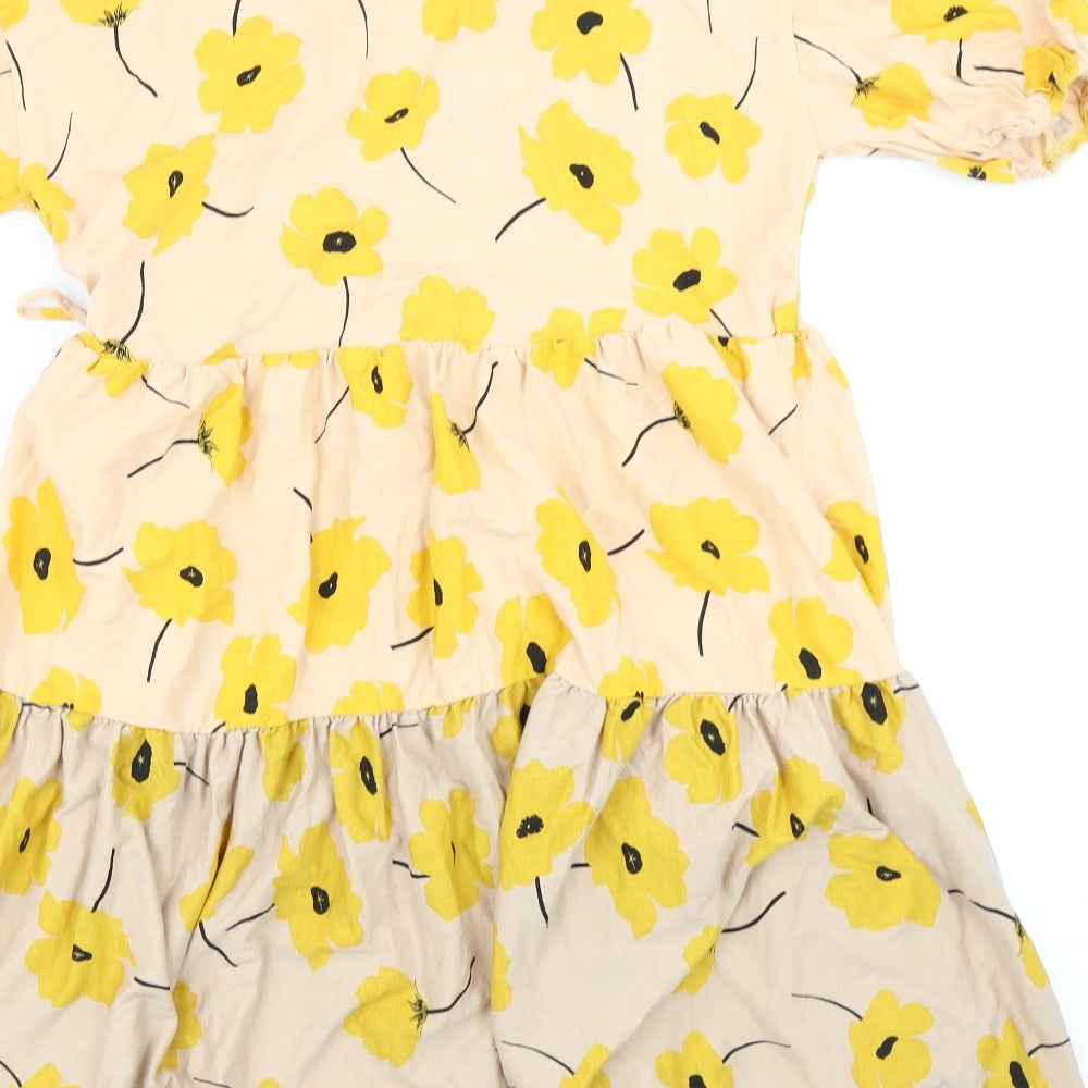 ASOS Womens Yellow Floral  Wrap Dress  Size 12