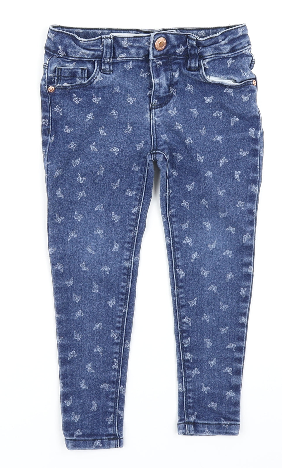 Denim CO Girls Blue  Denim Skinny Jeans Size 3-4 Years - Butterfly print