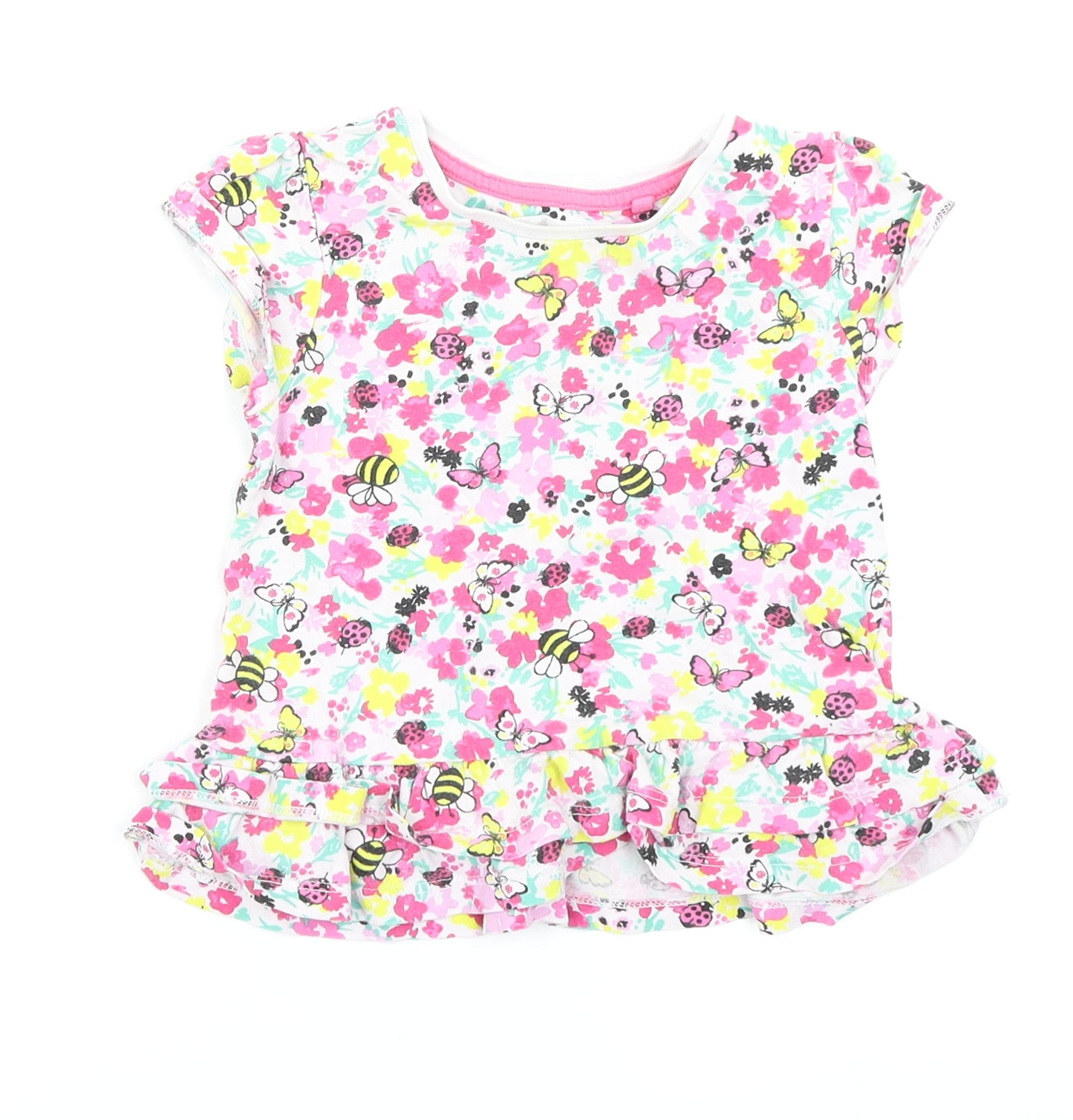 TU Girls White Floral  Basic T-Shirt Size 2-3 Years